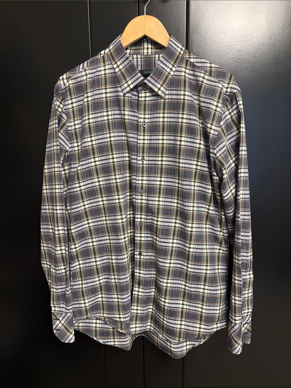 Zachary Prell Men's Plaid Button-Down Shirt in Gray, White & Brown